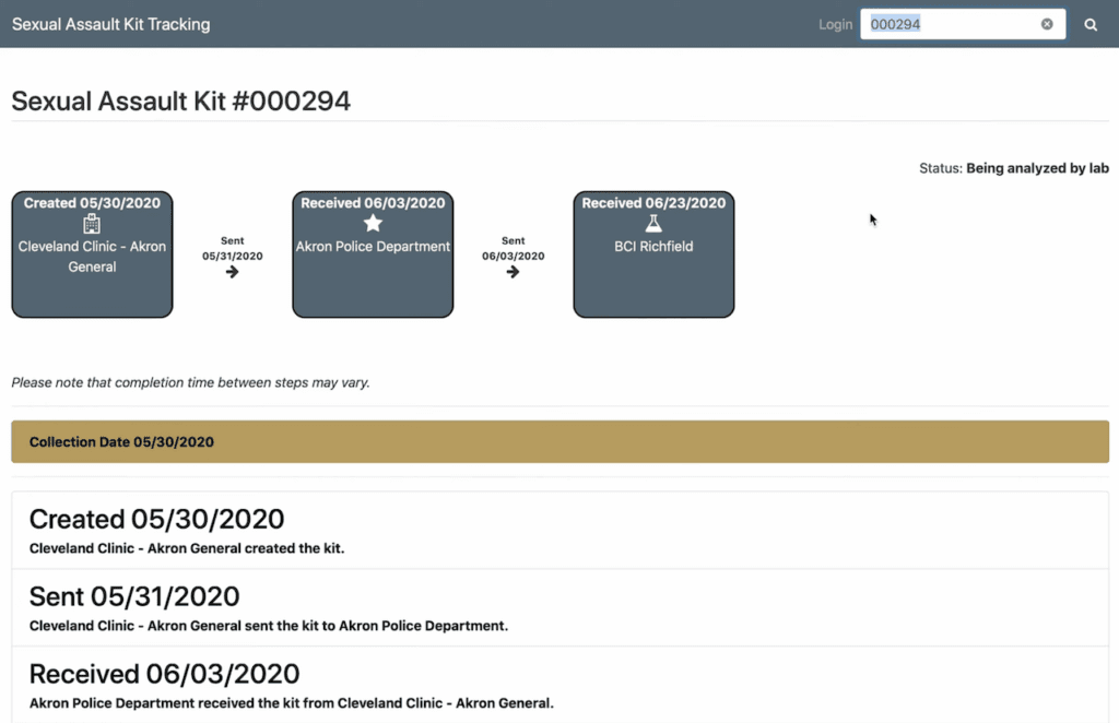 Rape kit tracking