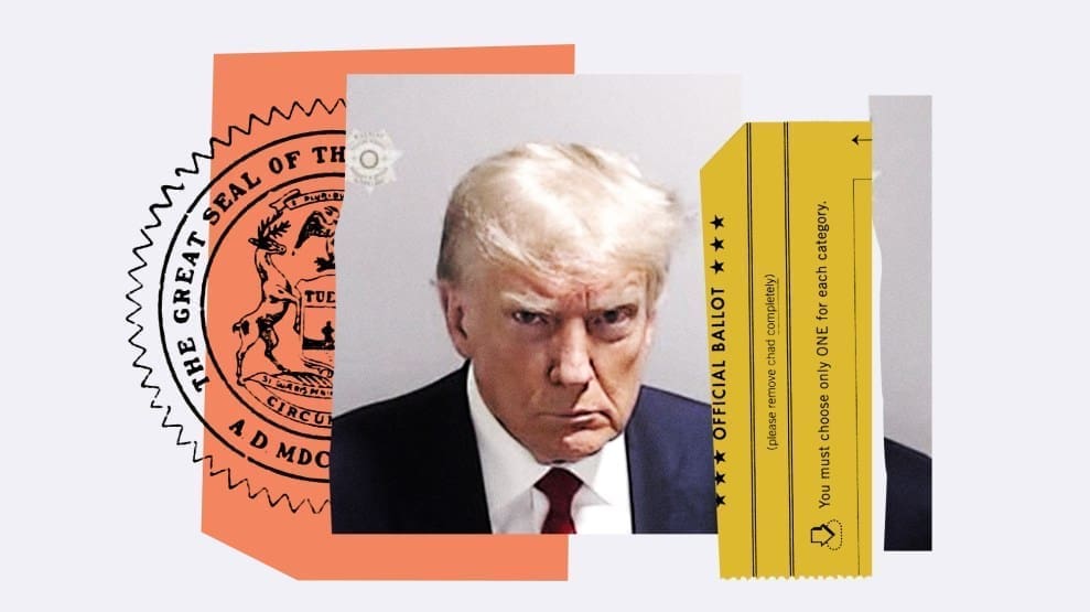 Illustration with Donald Trump’s mug shot