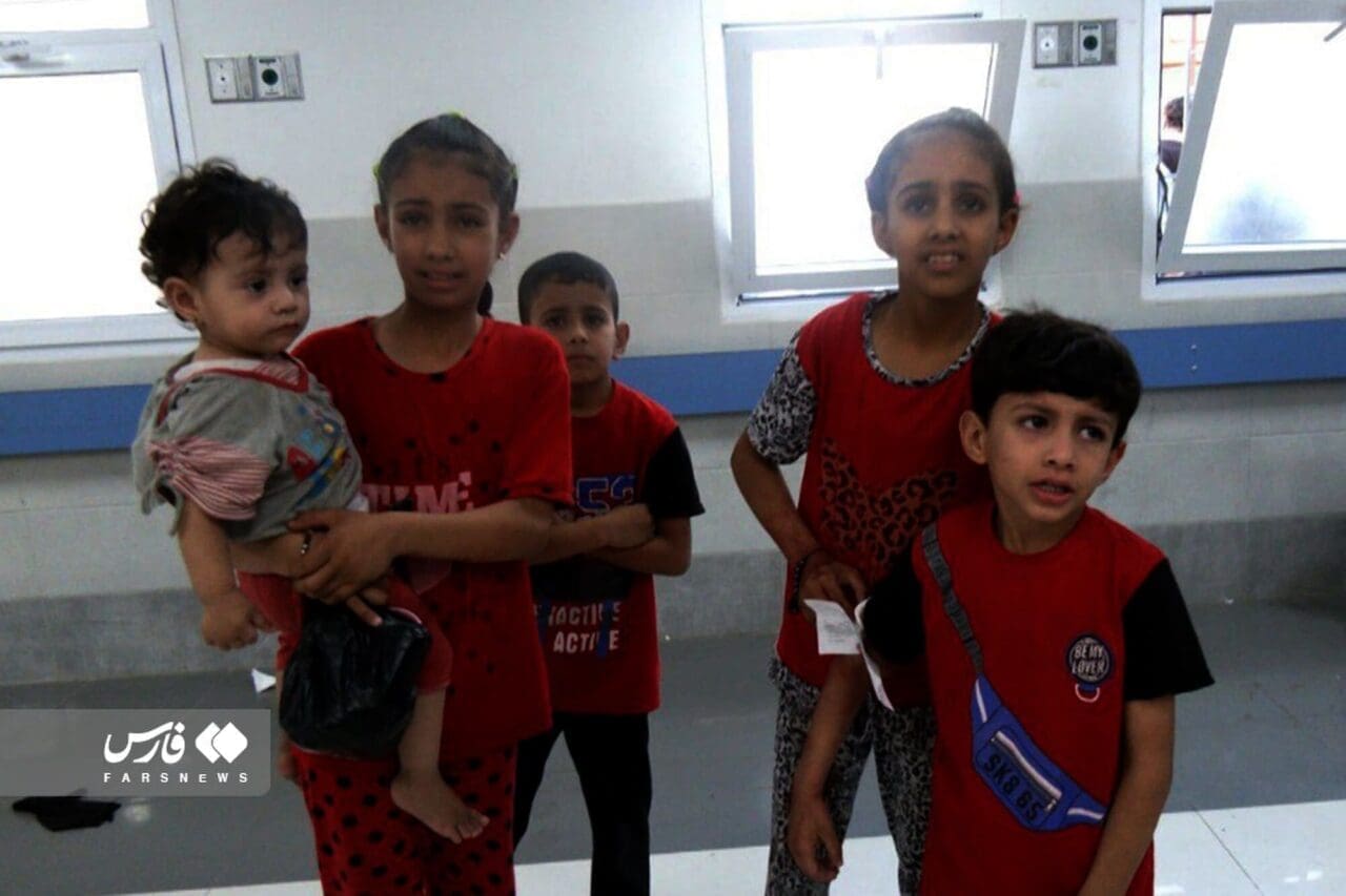 Palestinian refugee children sheltering in a hospital after the IDF bombed the refugee cAMP they lived in.