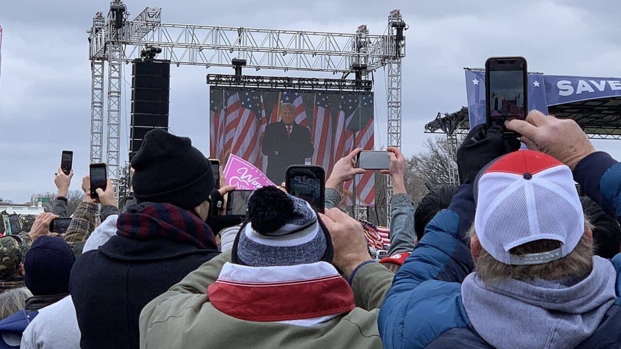 Donald Trump speaking at the Save America rally on January 6, 2021.