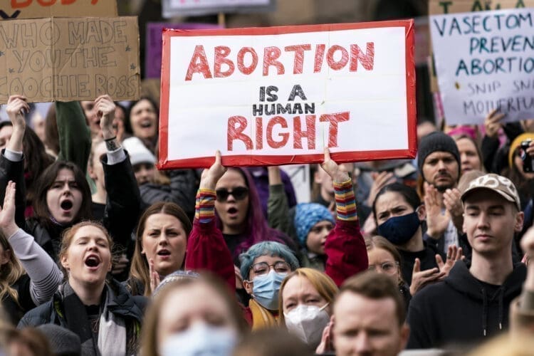 Protest outside the Supreme Court following the overturning of Roe v Wade