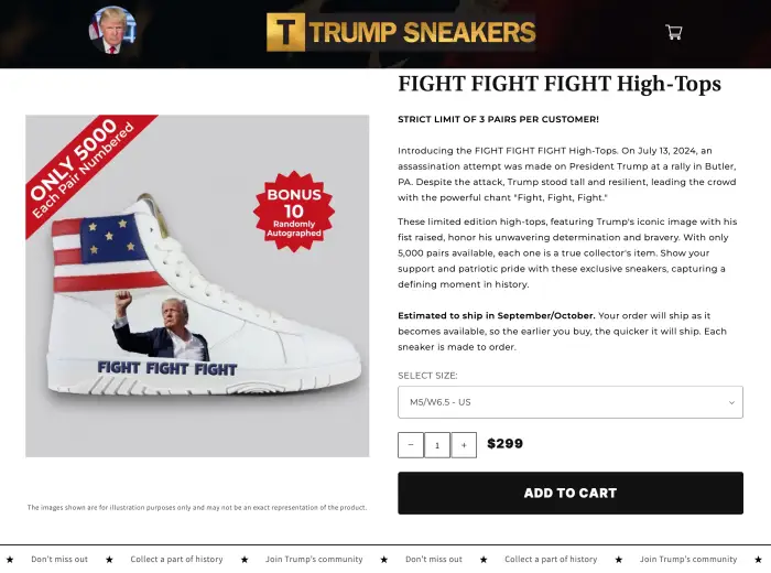 Assassination attempt Trump sneakers ad