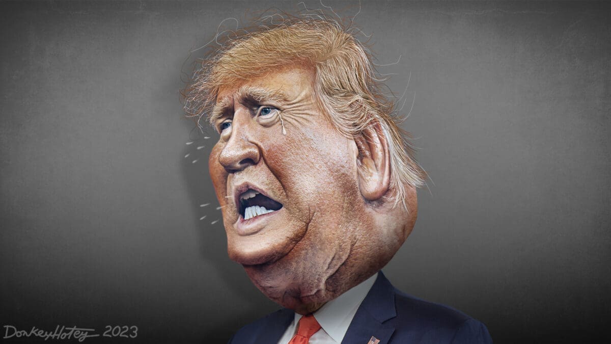 Caricature of Donald Trump emotional