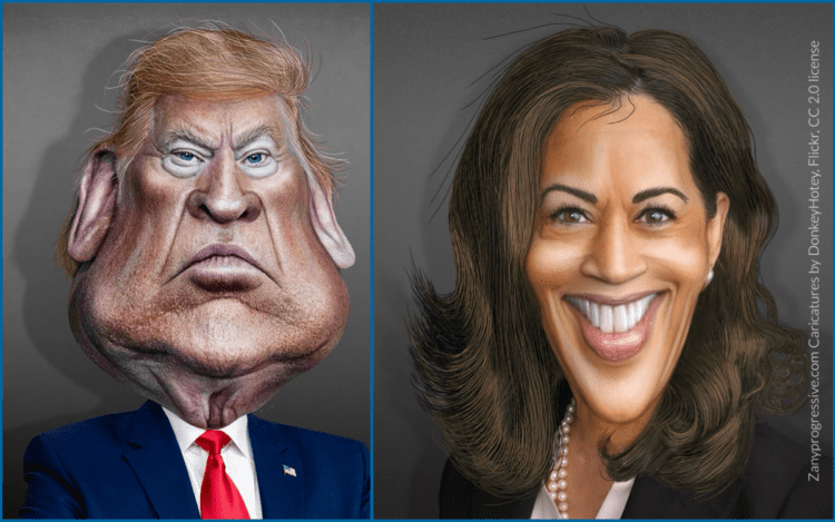 Donald Trump Kanala Harris caricatures side by side