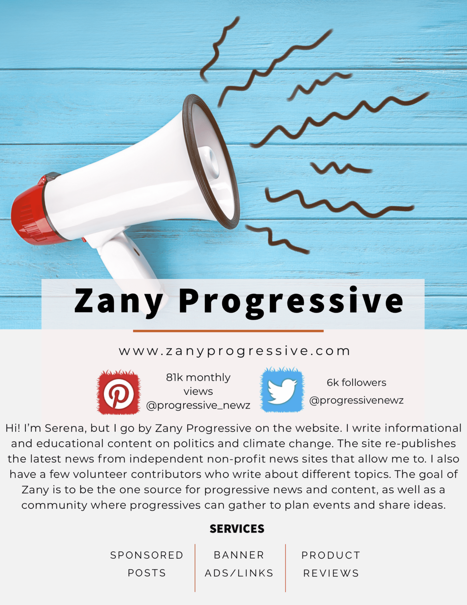 Media kit for Zany Progressive