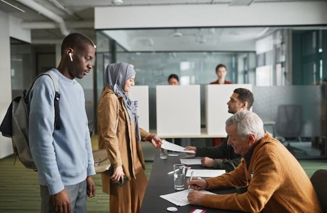 Voters at a polling place